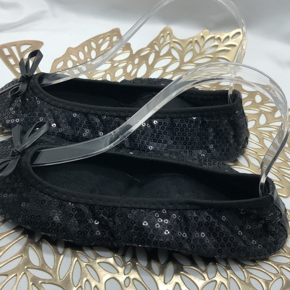 Black Sequins Foldable Soft Sole Ballet Slippers with Brighton Drawstring Bag - Picture 3 of 10